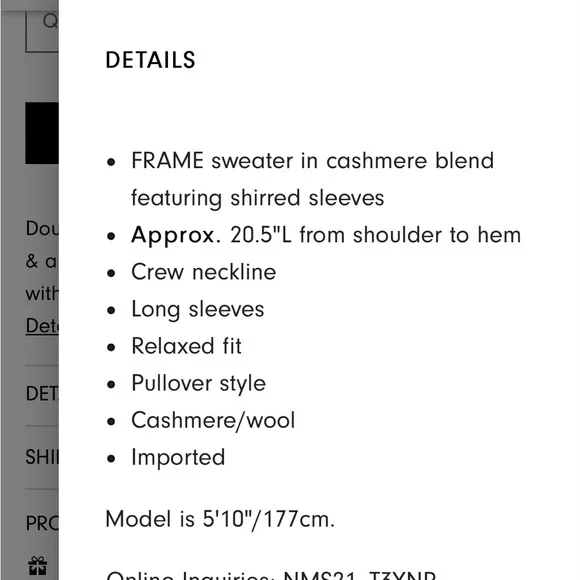 FRAME
Shirred-Sleeve Cashmere Sweater - Picture 7 of 9